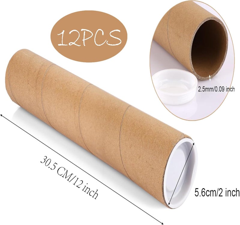 Ascher 12-Pack Mailing Tubes with Caps, 2x12-Inch Kraft Paper Poster Tubes are essential for safely shipping documents, posters, artwork, and other delicate items. - Image 2